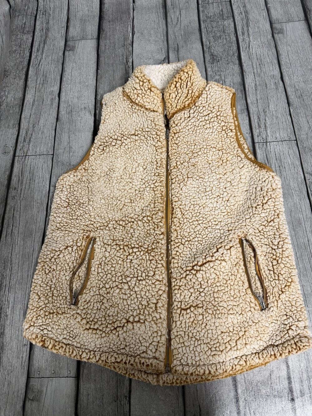 Women’s Love Tree Sherpa Vest Full Zip Mustard Yellow White Sz Large